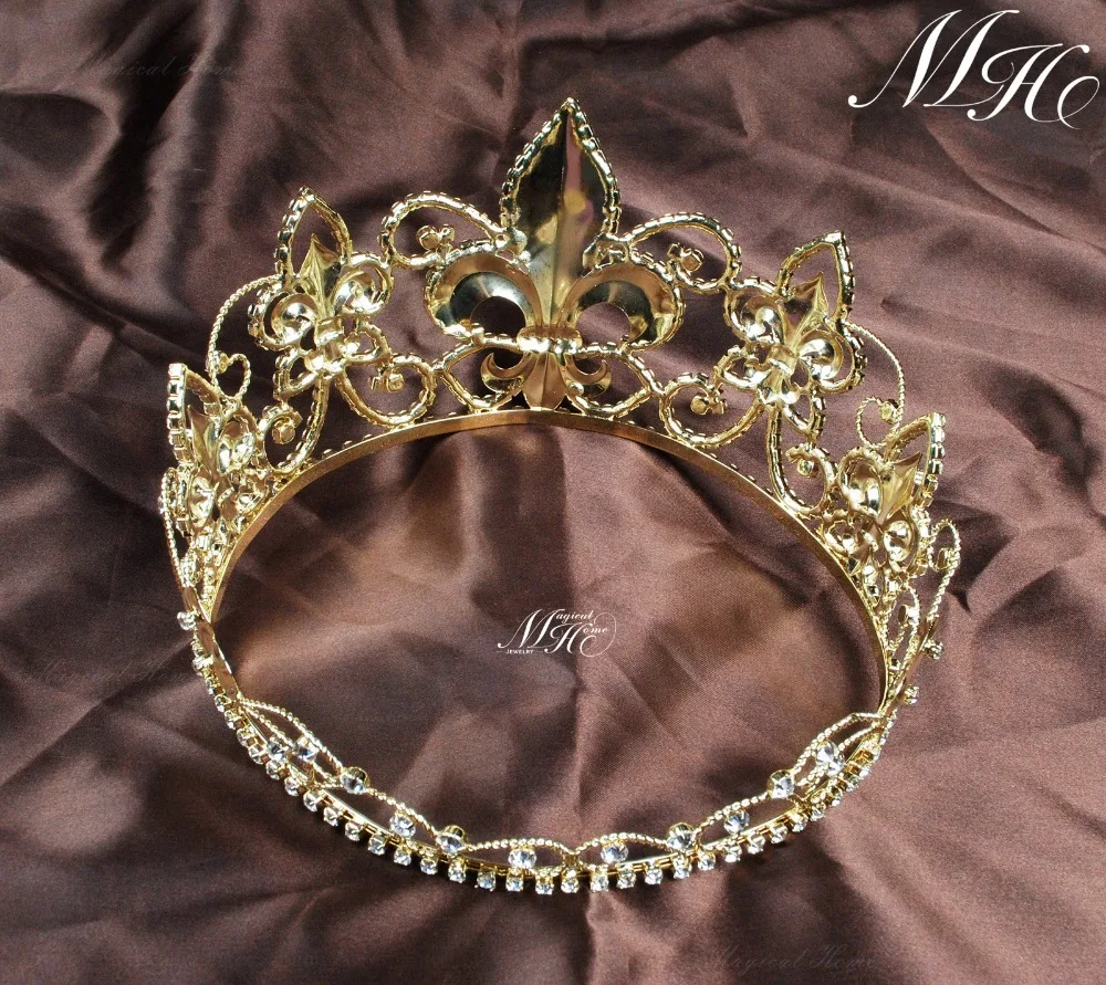 Позолоченный имперский средневековый унисекс тиары Флер де Лис Король/Королева