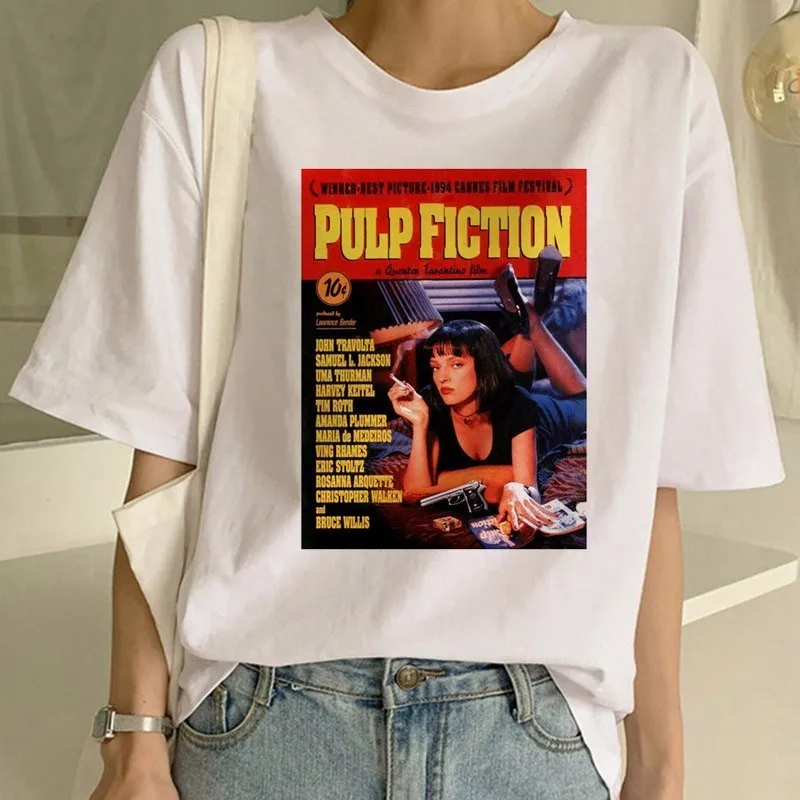 Pulp fiction женские рубашки эстетический Миа 90s Харадзюку корейский стиль футболка футболки Femme девушка фильм Ulzzang Топ тройник женский