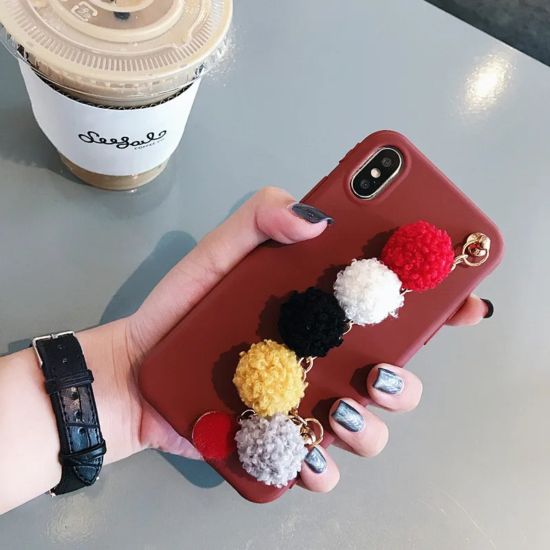 Teobaldo зима ткань чехол для телефона iPhone 6 6S 7 8 Plus X случае 3D Симпатичные помпон с