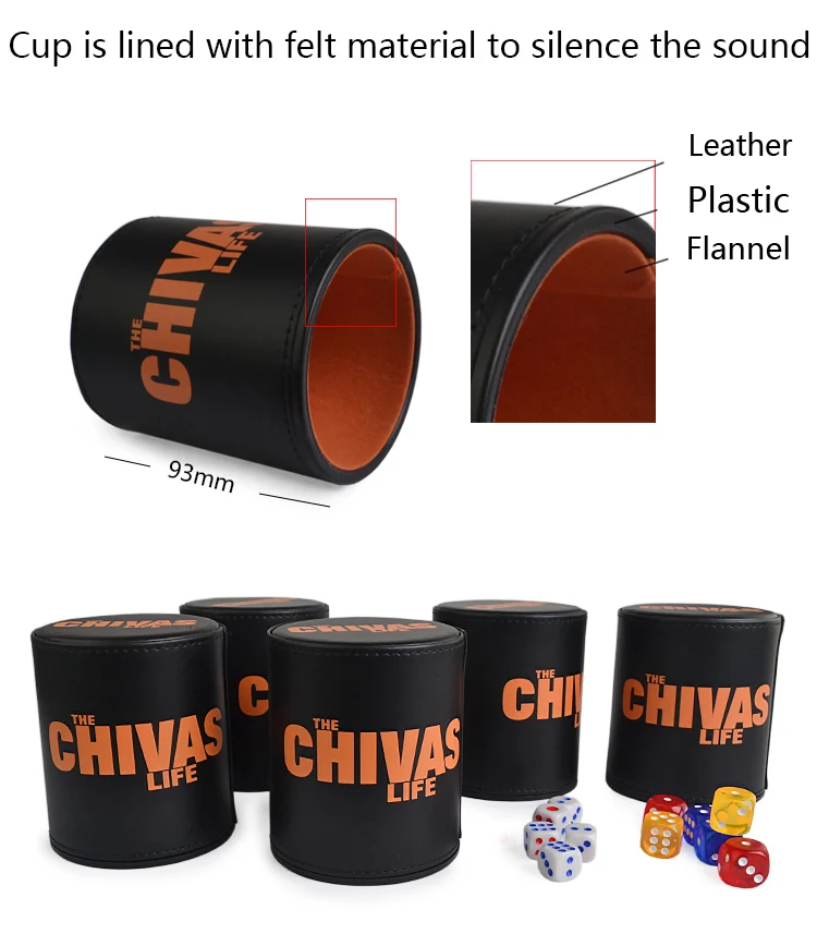CHIVAS казино Silencing кожа+ пластик+ фланель кости чашки внутри фланель с 6 шт Акриловые игральные кости с лотком/крышка питьевой игры