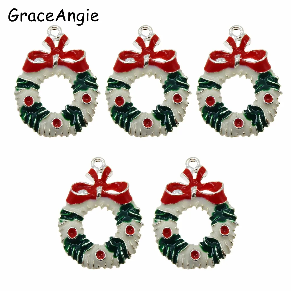 10 шт. Сплав Рождество цветок круг дерево Эмаль Подвески для серьги ювелирные