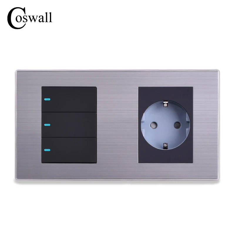 Coswall 16A настенная розетка стандарта ЕС + 3 Gang 2 Way On / Off Выключатель света