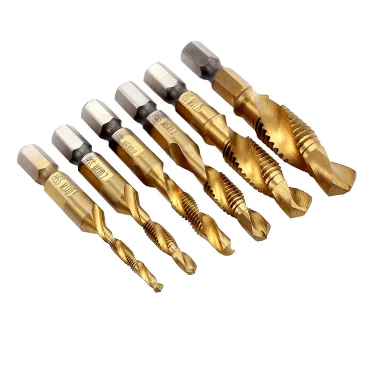 Neoteck 6 шт./компл. hss Шестигранная метрическое сверло бит кран болт для зенковки резьбы M3 M4 M5 M6 M8 M10 ручной инструмент цвет серебристый, Золотой Цвет - Цвет: Gold