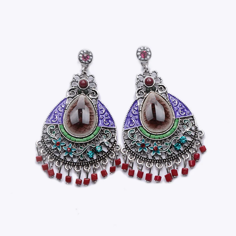 Kemstone Ethnic Bohemia Alloy Water Drop Hollow-out Green/Brown Rhinestone Dangle Earrings Jewelry Gift For Ladies | Украшения и