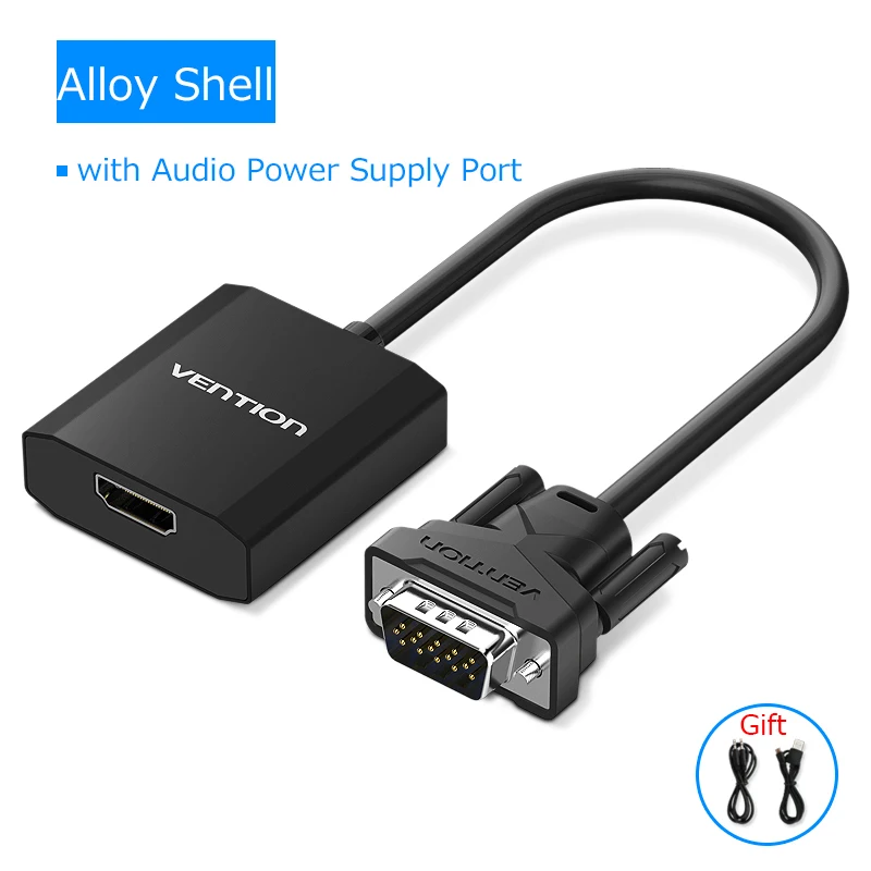Alloy Black Vention vga-hdmi адаптер с аудио поддержкой 1080P для ПК ноутбука к HDTV проектор Видео Аудио конвертер VGA HDMI конвертер 1 м - Цвет: Alloy Black