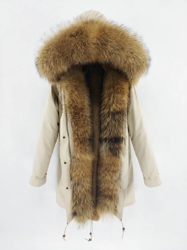 natural fur Непромокаемая Длинная зимняя парка Куртка женская Меховое пальто Воротник мех лисы Теплая уличная мода новая - Цвет: natural fur
