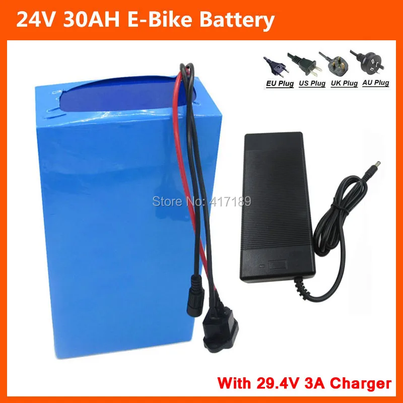 

24V 30AH Li-ion 18650 Battery Pack 24V 7S 500W Electric Bike Ebike Scooter Bateria Accu with 29.4V 5A charger