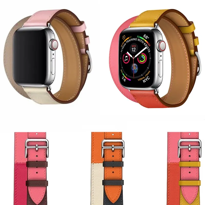 Replace Double Circle Leather Strap For Iwatch 38 40 42 44mm Breathable Watchband Apple Watch Band Series4 2 3 1 Accessories | Наручные