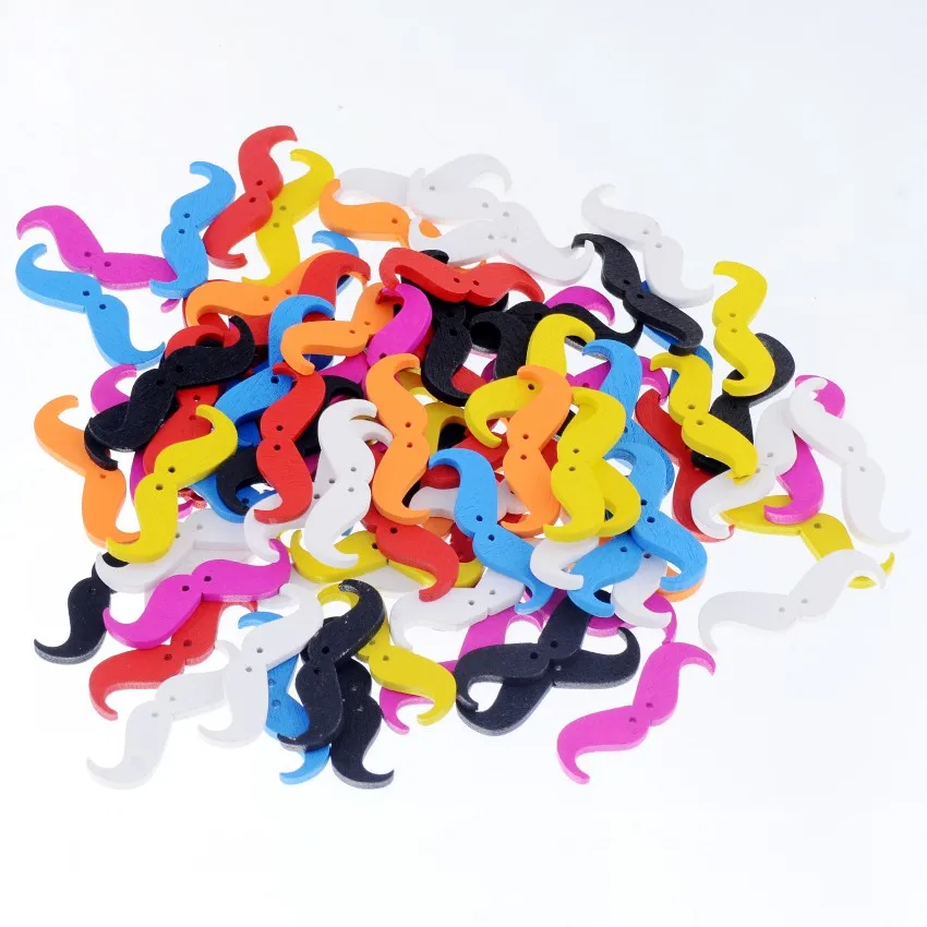 50 шт., деревянные пуговицы в форме усов, 35x11 мм