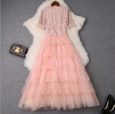 2019 summer women's new wooden ear short lace top + cake mesh skirt two-piece suitT3579 | Женская одежда