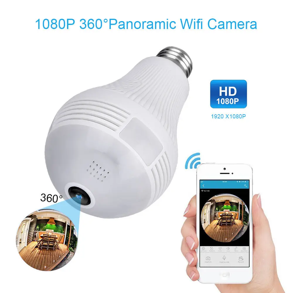 HD Wifi лампа видео камера 360 панорамный Cam светильник светодиодный лампа камера s Поддержка TF карта Домашняя безопасность - Цветной: Белый
