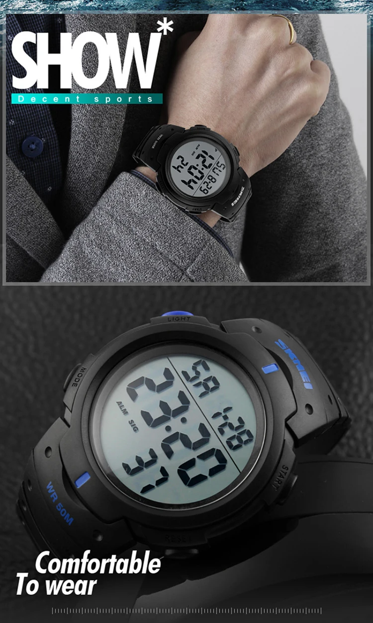Лидер продаж бренд SKMEI1068 Модные мужские спортивные часы Chronos обратного отсчета мужские водонепроницаемые светодиодные цифровые наручные часы мужские военные часы