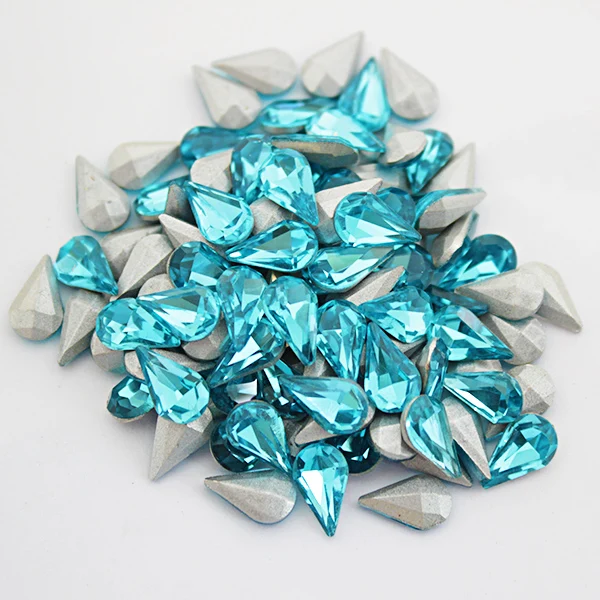 Аквамарин с украшением в виде кристаллов Стразы Non Hotfix s 6*10 мм 10 шт Круглые