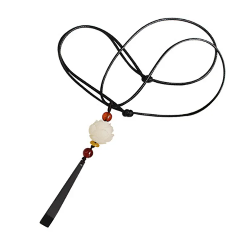 Модное буддистское ожерелье из натурального белого корня Бодхи с белым лотосом