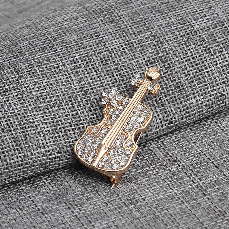 Булавки и броши золотого цвета в форме скрипки имитация мини полностью Стразы