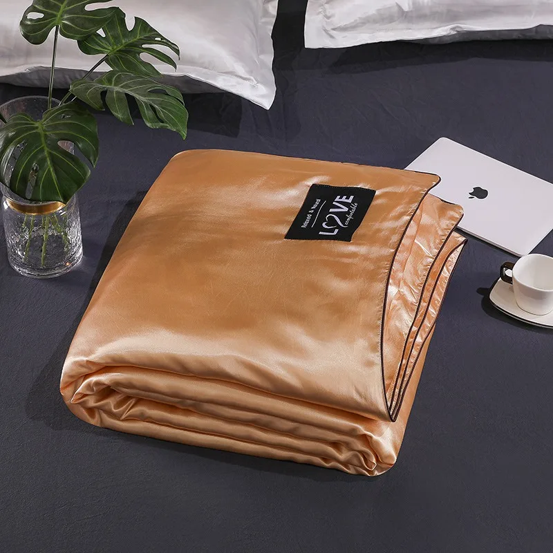 C Satin Silk Quilt For Summer 12 Solid Color Bedding Set Bedspread Blanket Comforter Bed Cover King Queen Size new - Цвет: C