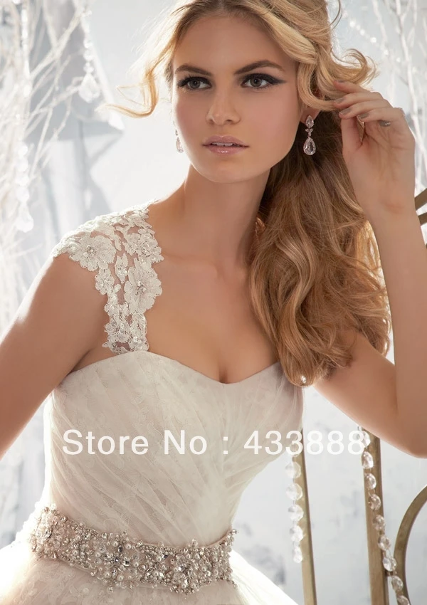 2014 New Ball Gown Sweetheart Waist Beaded Bows Applique Sweep/Brush Wedding Dresses Luxury g-0547 | Свадьбы и торжества