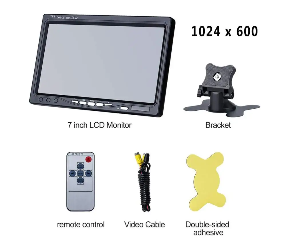 7 дюймов TFT lcd камера заднего вида монитор для автомобиля камера заднего вида s, автомобильный DVD, Serveillance камера с 2 видео входом AV вход s DC - Цвет: 1024x600