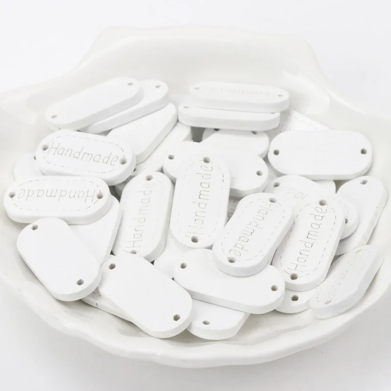 10. white 12x24mm Деревянный смешанный цвет слово бренд Овальный квадратной формы пуговицы 2 отверстия ручной работы одежда пошив скрапбукинга поделки аксессуары DIY 20 шт - Color: 10. white 12x24mm