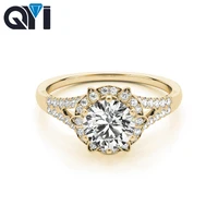 qyi classic halo engagement ring 14k yellow gold bridal jewelry round cut moissanite diamond women wedding rings