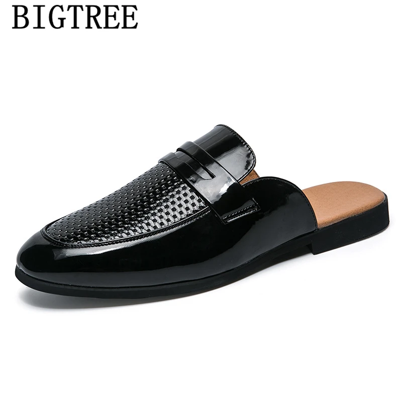 Летние мужские тапочки Тапочки из лакированной кожи Mule Masculino Мужская обувь
