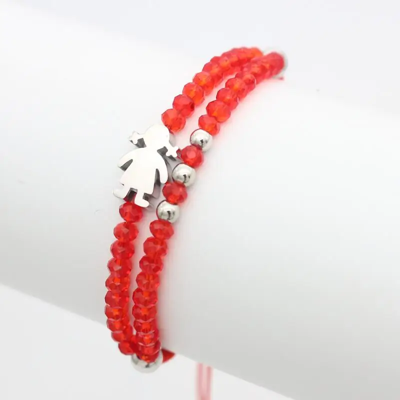 Red Silver girl Очаровательные браслеты с милым медведем для женщин, роскошные ювелирные изделия из нержавеющей стали для мальчиков и маленьких девочек, красный браслет с плетеной веревкой, подарок для мамы - Окраска металла: Red Silver girl
