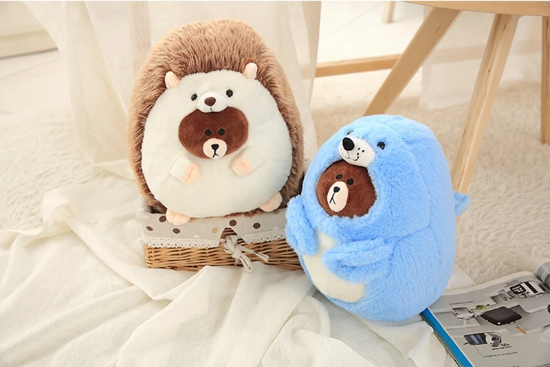 Kawaii животные Ежик дельфины бурый медведь плюшевые игрушечные лошадки мягкие куклы детей Рождественский подарок обувь для девочек мягки