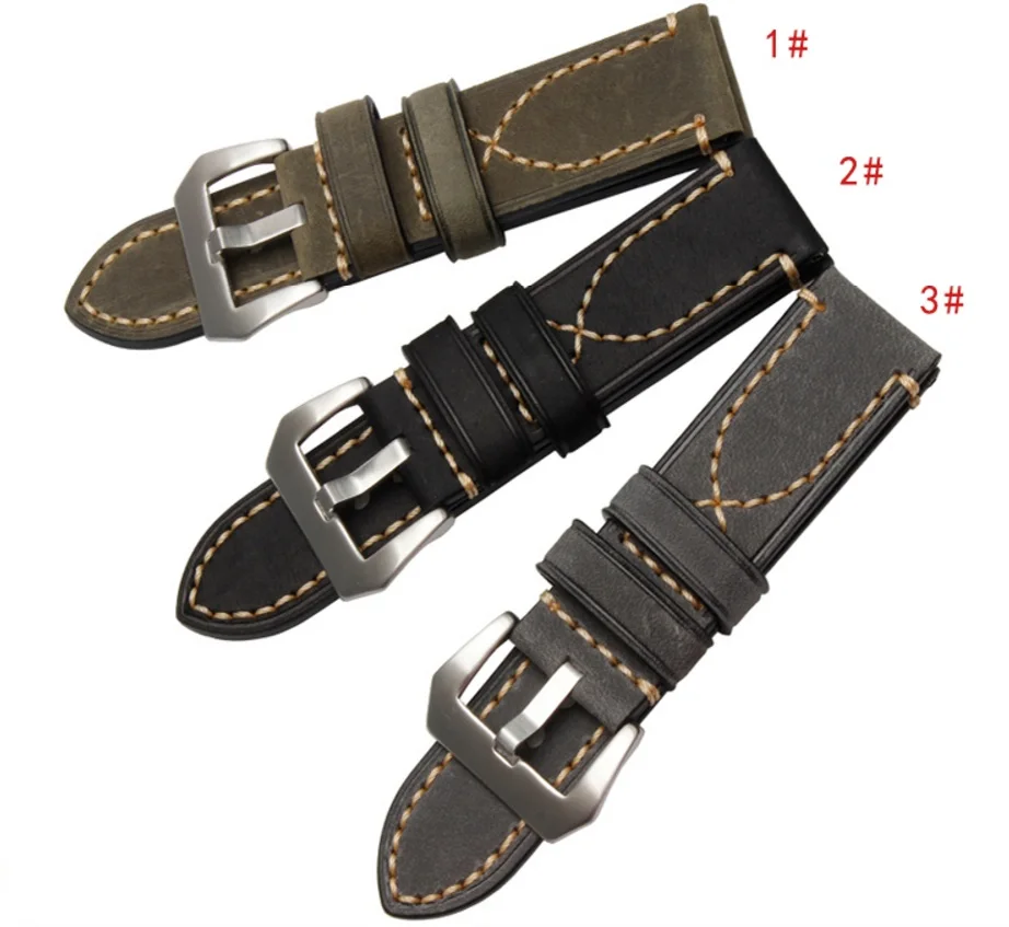 Ремешок кожаный для часов толстый Серебристый браслет с пряжкой язычком Омега