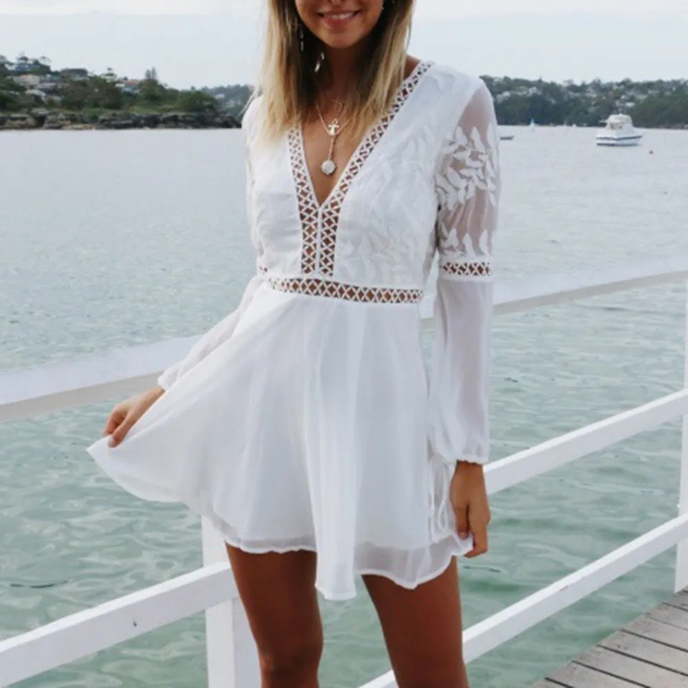 Новое модное женское повседневное сексуальное платье с v образным воротом