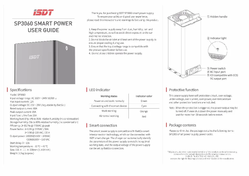 ISDT SP3060 20 V-30 V 1800 W 60A Батарея Зарядное устройство Питание адаптер для меня Зарядное устройство 3010B
