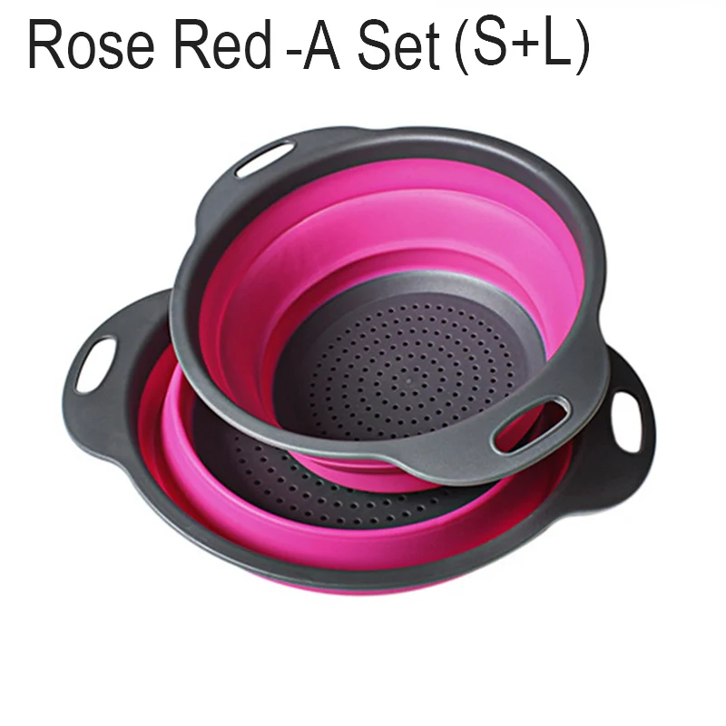 Rose Red S L Многофункциональный кухонный складной силиконовый дуршлаг для фруктов и овощей Экономия пространства объятия-предложения - Color: Rose Red S L