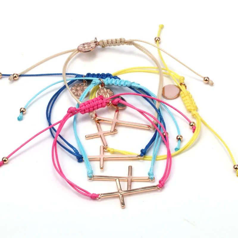 5pcs Cross Bracelets Adjustable Wrap Bracelet Wax Cotton Cord Braided Macrame Handmade Artificial Jewelry Beach Summer | Украшения и