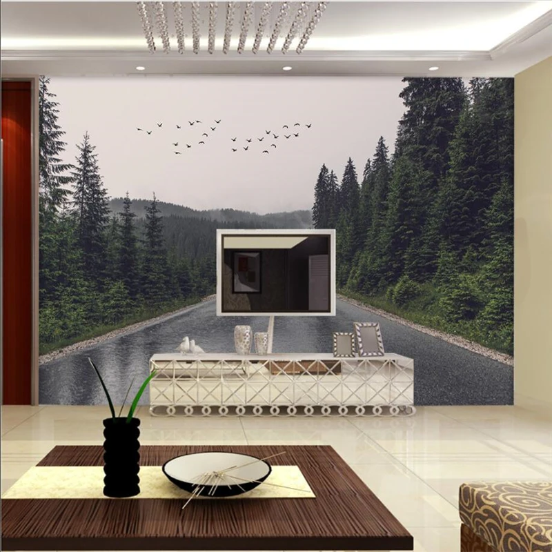 

beibehang Custom 3d wallpapers modern simple Nordic forest road fresco TV background living room wall decoration