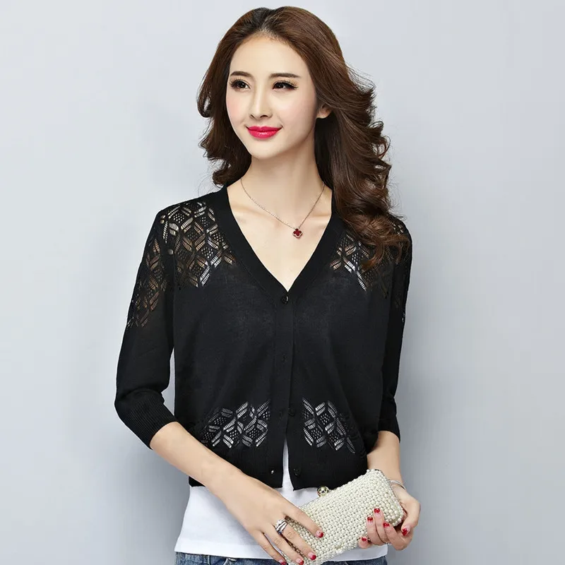 New Summer Autumn Women Knitted Cardigans Bright Silk Shawl Short Knit Coat Female Slim Elegant Long Sleeve Thin Cardigan |