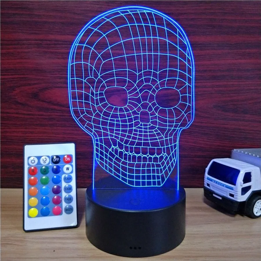 Череп Новинка 3D разноцветная Иллюзия визуальный ночник USB Сенсорная акриловая
