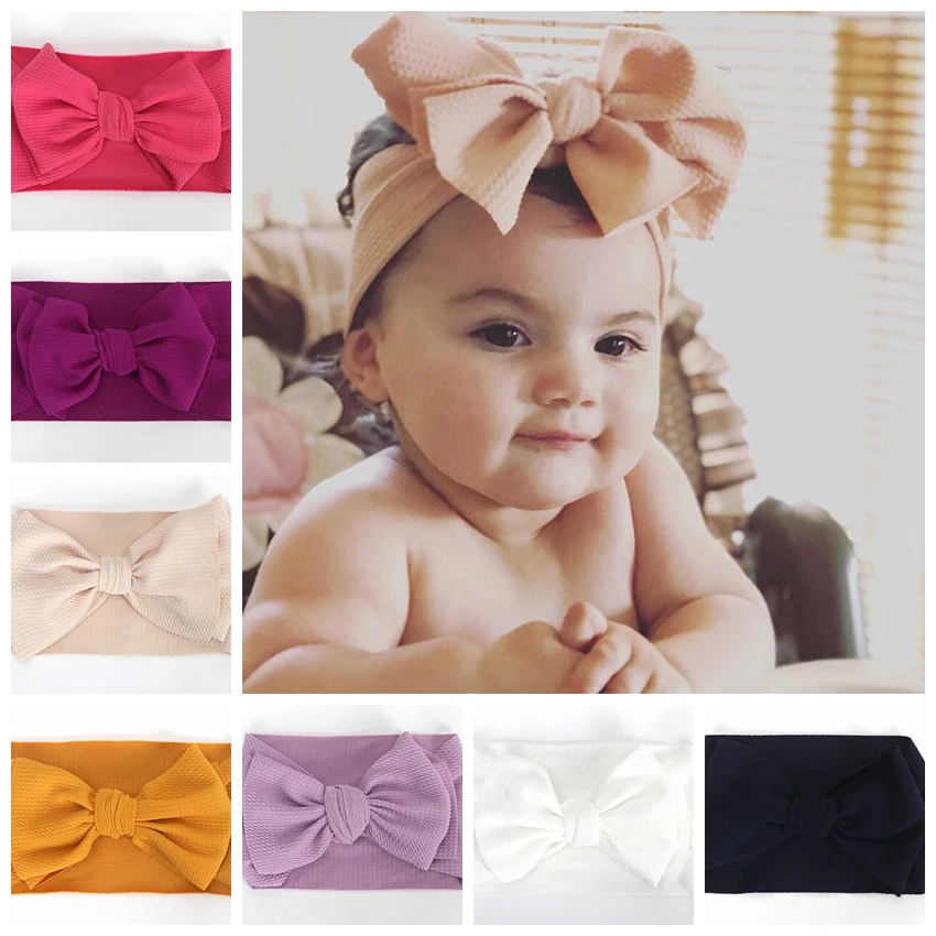 

Yundfly 1PCS Big Bows Nylon Baby Headband Cute Diy Bow Knot Headwraps Kids Girls Wide Hair Bands Headwear Photography Props