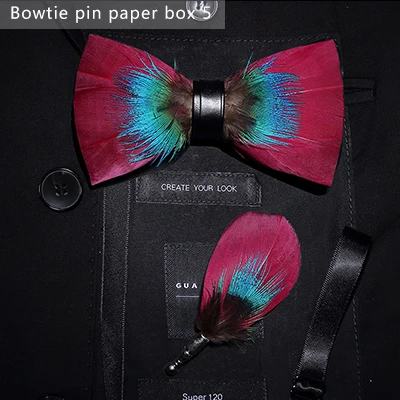 Bowtie pin paper box JEMYGINS Новая Коричневая модная мужская брошь ручной работы из перьев и кожи с галстуком-бабочкой для свадебной вечеринки с подарочной коробкой - Цвет: Bowtie pin paper box