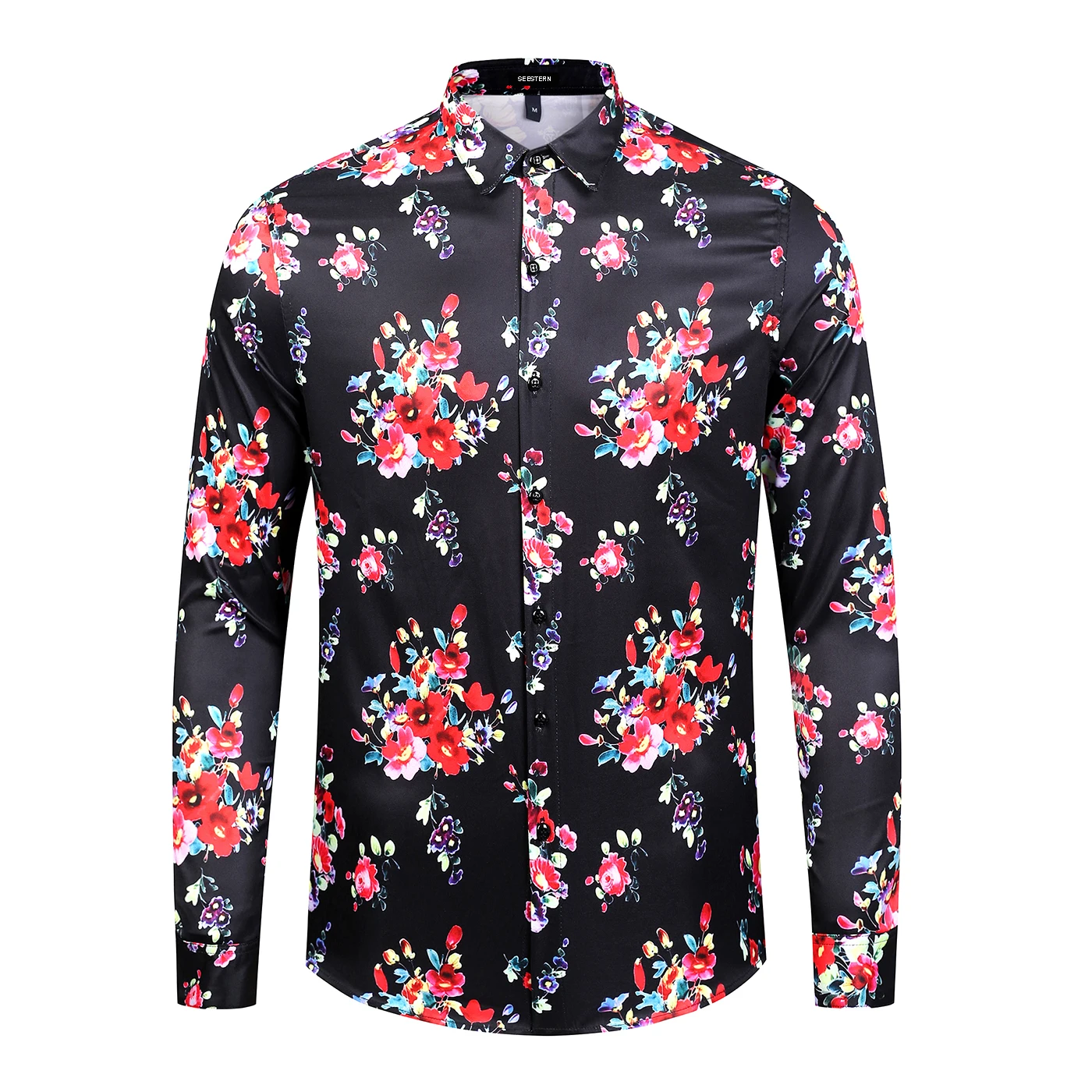 

Luxury Brand Printing Plants Rose Plum Blossom Men's Shirt New Element Flower Spring Autumn Young Long Sleeve Tops Seestern 2020