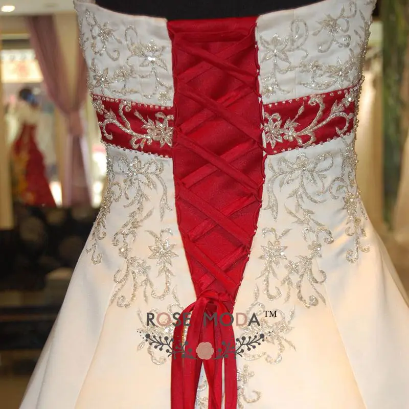 Luxury Embroidery Halter White and Red A Line Wedding Dress 2176 Beaded Bridal Gown Vestidos de Noiva Real Photos | Свадьбы и