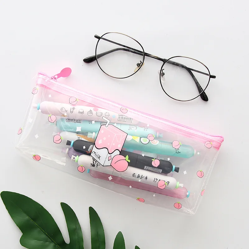 Прикольного персика в молоко Карандаш Чехол Kawaii Прозрачный Футляр Чехол простой карандашей, пенал для девочек пенал школьные канцелярские принадлежности