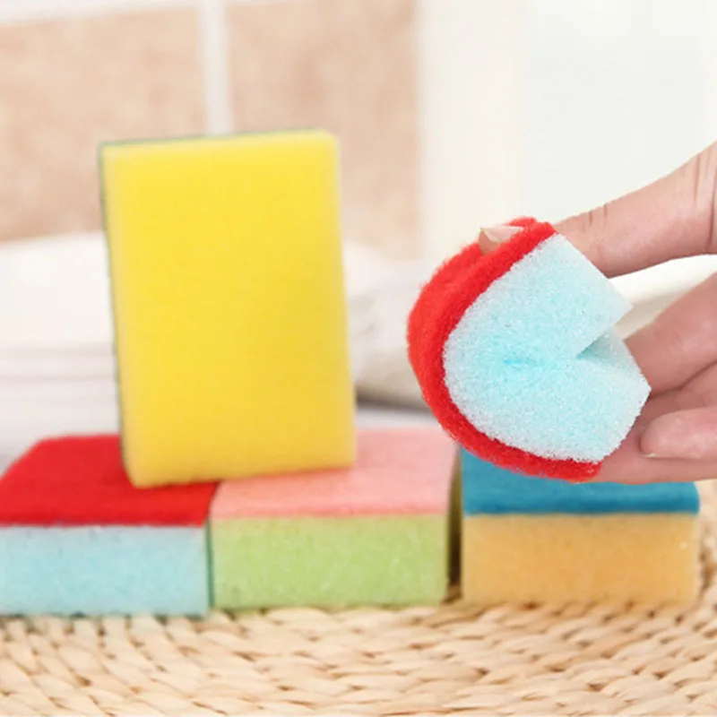 Красочная двухсторонняя губка для мытья посуды и очистки кухонный скребок