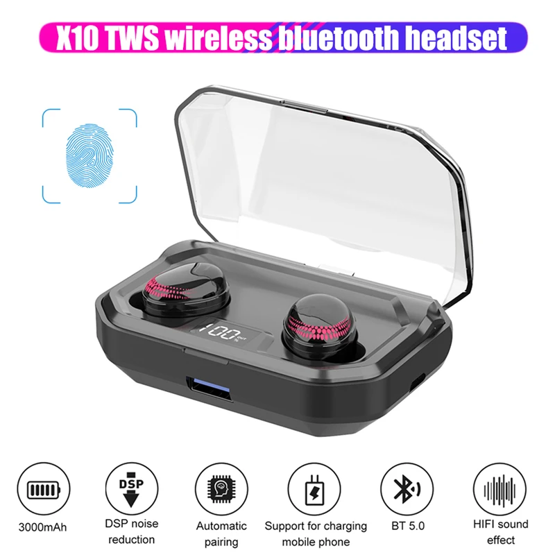 Bluetooth-гарнитура X10 TWS водонепроницаемая 3000 мА · ч | Электроника