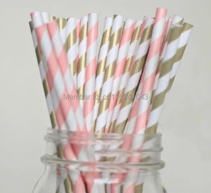 Бесплатная доставка 200 шт. золотистые и светло-розовые Полосатые Бумажные