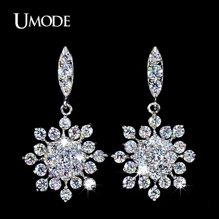 

UMODE The Snowflake Zirconia Shiny Light CZ Stone Drop Earrings Handmade Jewelry Wedding Earrings Long Earrings For Women UE0039