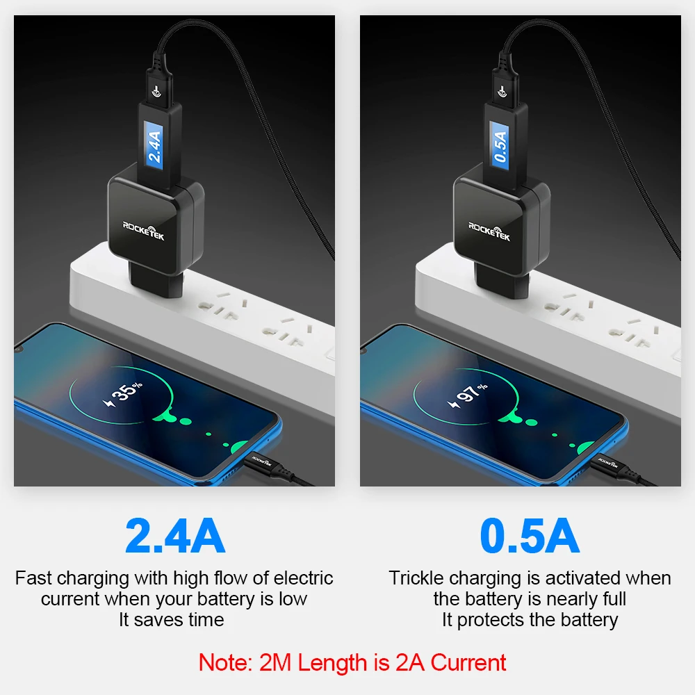 Rocketek USB Тип C кабелем Micro мобильный телефон для быстрой зарядки samsung Galaxy S9 S8 плюс