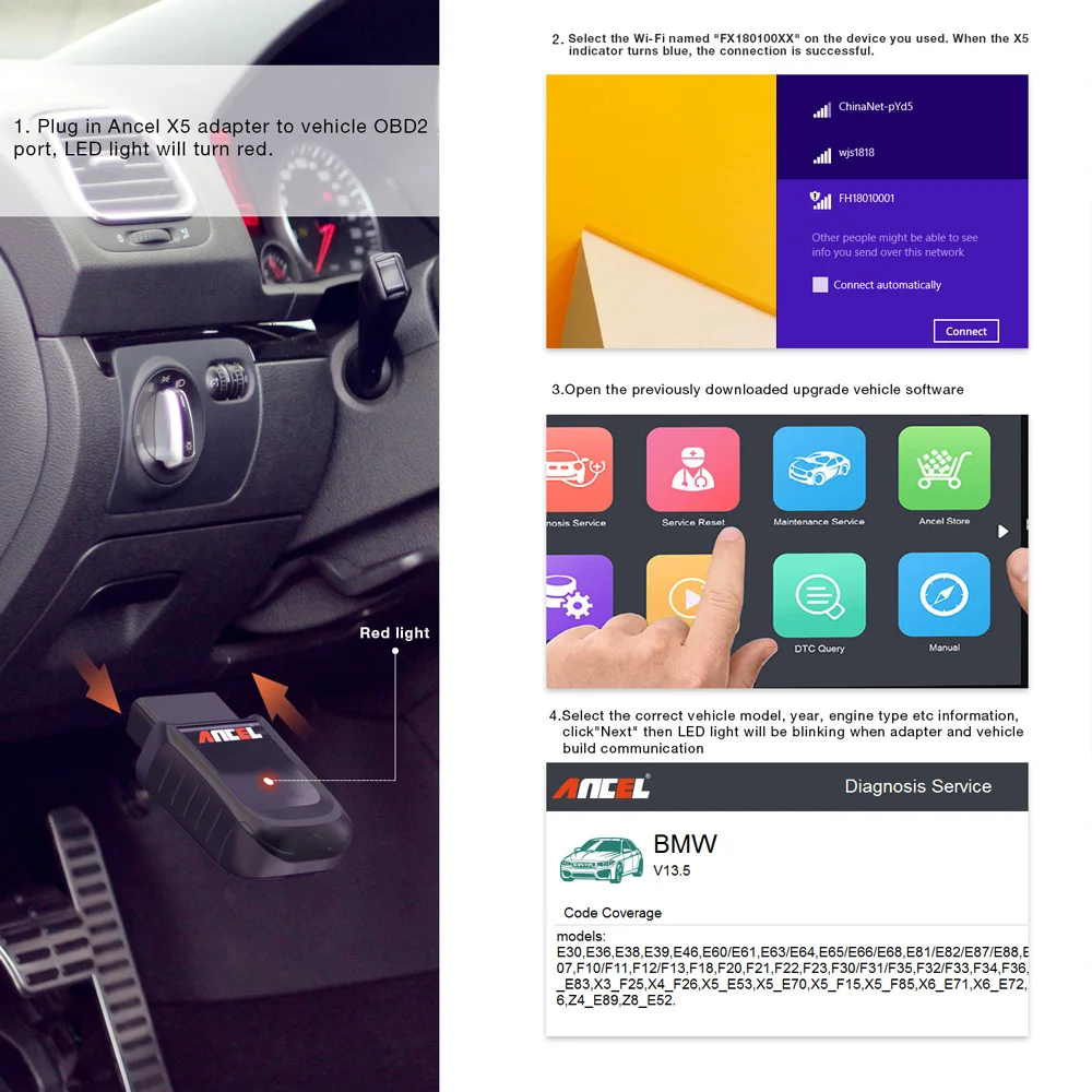 Ancel X5/Plus OBD2 wifi автомобильный диагностический инструмент Многоязычная OBD подушка