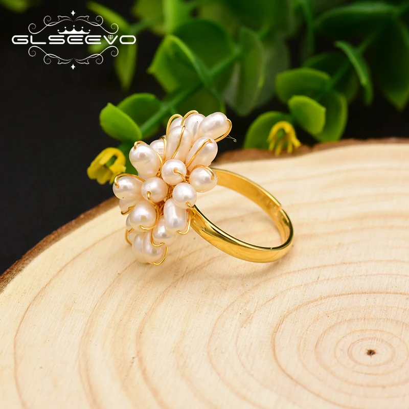GLSEEVO 925 пробы Серебряный натуральный пресной воды Белый перламутровый форма сердца кольцо для женщин Свадебные Ювелирные украшения bague femme GR0235