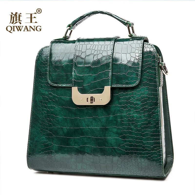 Женская сумка QIWANG из натуральной кожи на плечо 2018|leather shoulder bag|green bagshoulder bags |