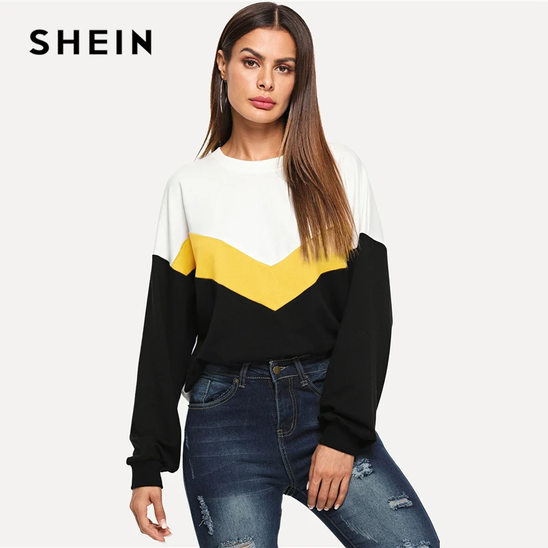SHEIN Спортивный Свитшот С Контрастными Полосами Стильная Толстовка Длинным