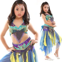girl bollywood dance wear child belly dance clothing 3pcsset beaded bra belt skirt indian kids bellydance performance costume